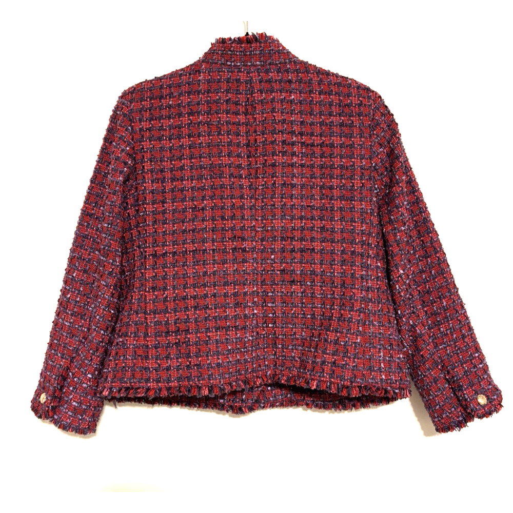 Talbots Blazer Jacke 12 Petite Red Blue Tweed Gold Buttons Cropped Women Elegant - Picture 2 of 9